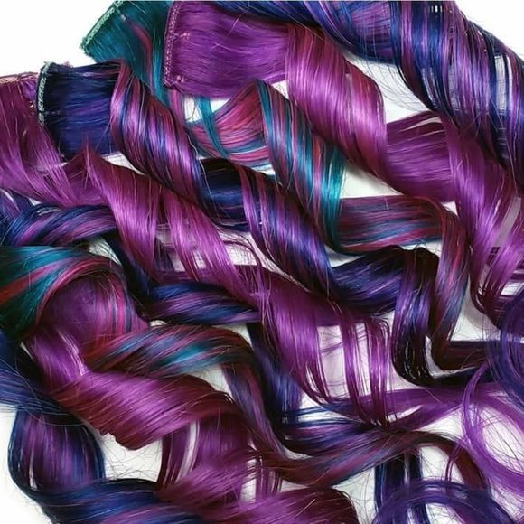 Purple Blue Fuchsia Galaxy Double Drawn Clip in Remy Human Hair Extensions